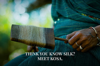 Artisan spinning Pure Kosa Silk yarn using a traditional hand tool in Chhattisgarh