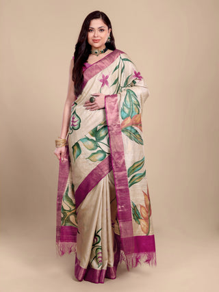 Kosakari “Vanya” – Pure Kosa Silk Hand Painted Kalamkari Saree