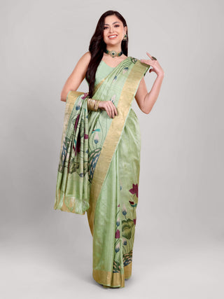 Kosakari “Padmini” – Pure Kosa Silk Hand Painted Kalamkari Saree