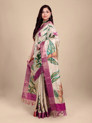Kosakari “Vanya” – Pure Kosa Silk Hand Painted Kalamkari Saree