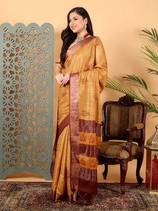 Kosakari “Hiranya” – Pure Kosa Silk Hand Block Printed Saree