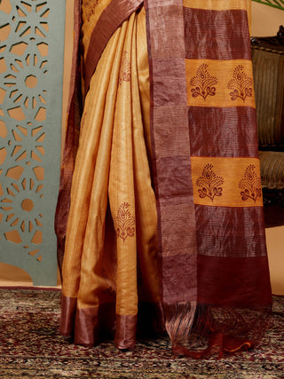 Kosakari “Hiranya” – Pure Kosa Silk Hand Block Printed Saree