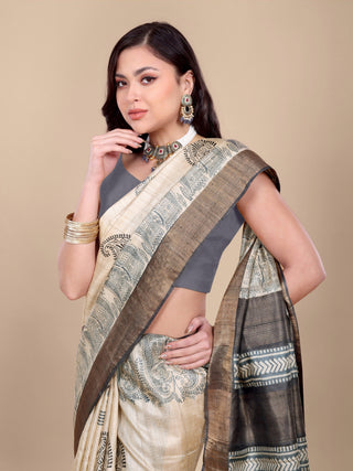 Kosakari “Mridula” – Pure Kosa Silk Hand Block Printed Saree