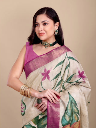 Kosakari “Vanya” – Pure Kosa Silk Hand Painted Kalamkari Saree