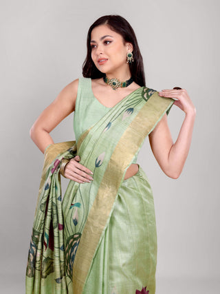 Kosakari “Padmini” – Pure Kosa Silk Hand Painted Kalamkari Saree