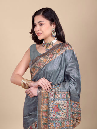 Kosakari “Neelambari” – Pure Kosa Silk Madhubani Art Saree