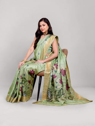 Kosakari “Padmini” – Pure Kosa Silk Hand Painted Kalamkari Saree