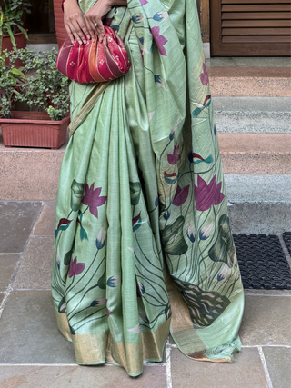 Kosakari “Padmini” – Pure Kosa Silk Hand Painted Kalamkari Saree