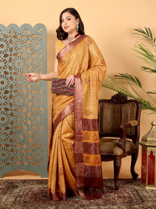Kosakari “Hiranya” – Pure Kosa Silk Hand Block Printed Saree