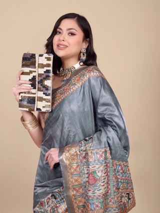 Kosakari “Neelambari” – Pure Kosa Silk Madhubani Art Saree