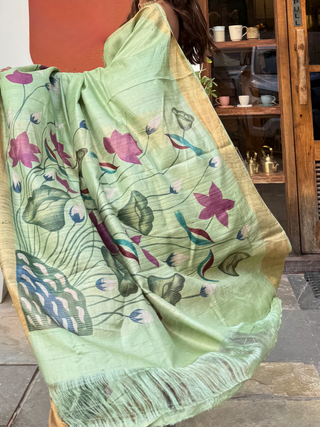 Kosakari “Padmini” – Pure Kosa Silk Hand Painted Kalamkari Saree