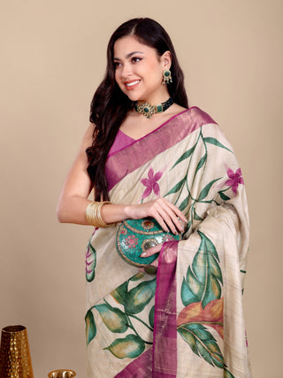 Kosakari “Vanya” – Pure Kosa Silk Hand Painted Kalamkari Saree