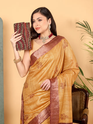 Kosakari “Hiranya” – Pure Kosa Silk Hand Block Printed Saree