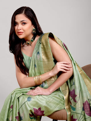 Kosakari “Padmini” – Pure Kosa Silk Hand Painted Kalamkari Saree