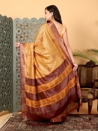 Kosakari “Hiranya” – Pure Kosa Silk Hand Block Printed Saree