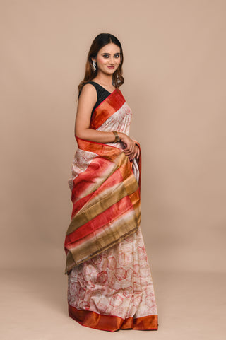 Leaf Printed Blended Kosa Silk Saree