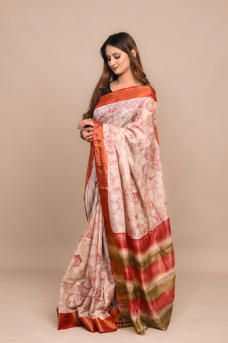 Leaf Printed Blended Kosa Silk Saree