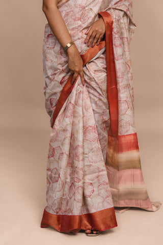 Leaf Printed Blended Kosa Silk Saree