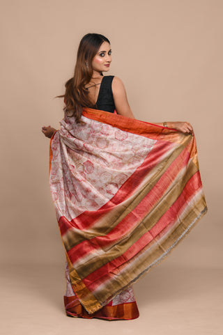 Leaf Printed Blended Kosa Silk Saree