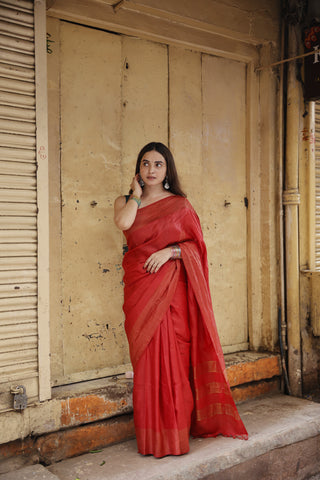 Kosakari Kumkum | Red Pure Kosa Tussar Silk Saree from Chhattisgarh