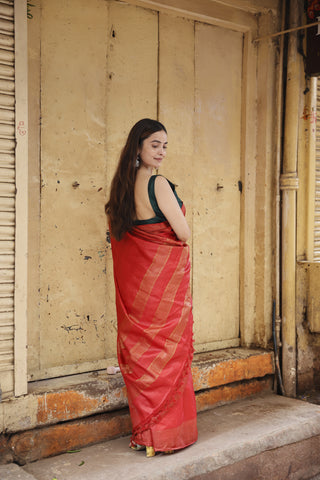 Kosakari Kumkum | Red Pure Kosa Tussar Silk Saree from Chhattisgarh