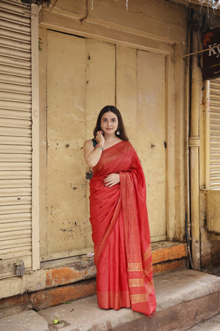 Kosakari Kumkum | Red Pure Kosa Tussar Silk Saree from Chhattisgarh