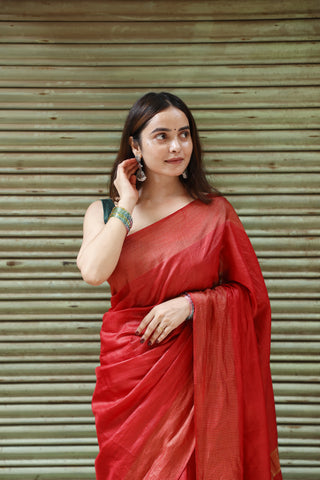 Kosakari Kumkum | Red Pure Kosa Tussar Silk Saree from Chhattisgarh