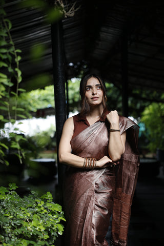 Kosakari Mridang | Brown Pure Kosa Tussar Silk Saree from Chhattisgarh