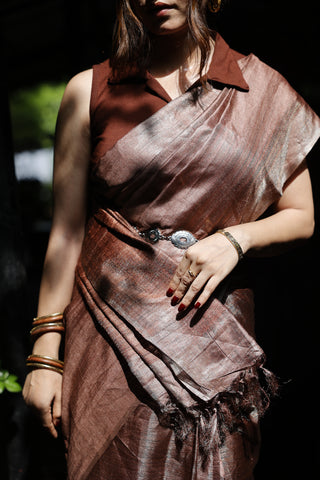 Kosakari Mridang | Brown Pure Kosa Tussar Silk Saree from Chhattisgarh