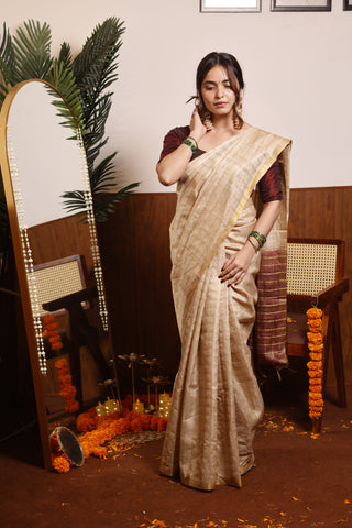 Kosakari Mallika | Off-White Pure Kosa Tussar Silk Saree from Chhattisgarh