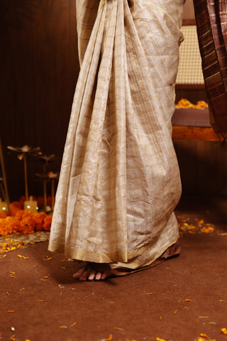 Kosakari Mallika | Off-White Pure Kosa Tussar Silk Saree from Chhattisgarh