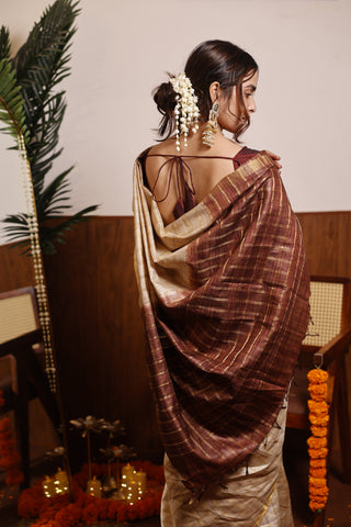 Kosakari Mallika | Off-White Pure Kosa Tussar Silk Saree from Chhattisgarh