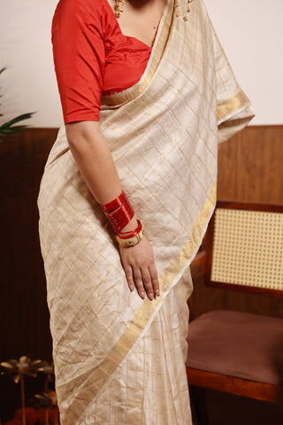 Kosakari Chandni | Off-White Pure Kosa Tussar Silk Saree from Chhattisgarh