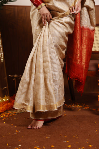 Kosakari Chandni | Off-White Pure Kosa Tussar Silk Saree from Chhattisgarh