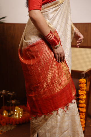 Kosakari Chandni | Off-White Pure Kosa Tussar Silk Saree from Chhattisgarh