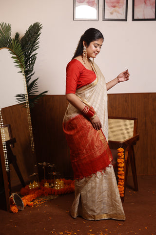 Kosakari Chandni | Off-White Pure Kosa Tussar Silk Saree from Chhattisgarh