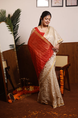 Kosakari Chandni | Off-White Pure Kosa Tussar Silk Saree from Chhattisgarh