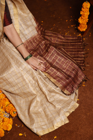 Kosakari Mallika | Off-White Pure Kosa Tussar Silk Saree from Chhattisgarh