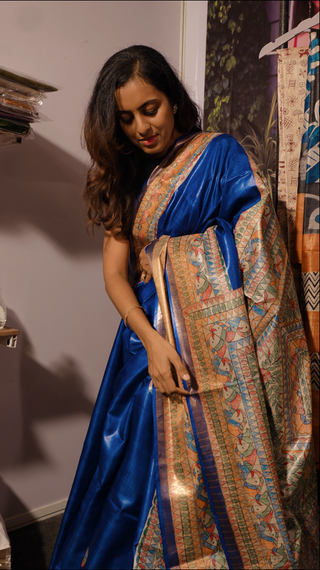 Kosakari “Neela” – Pure Kosa Silk Hand Painted Kalamkari Saree