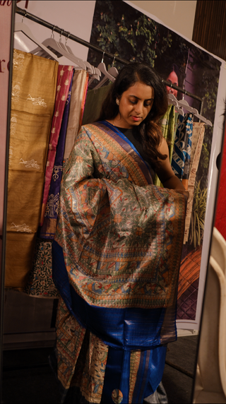 Kosakari “Neela” – Pure Kosa Silk Hand Painted Kalamkari Saree