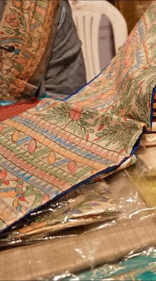 Kosakari “Neela” – Pure Kosa Silk Hand Painted Kalamkari Saree