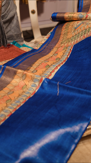 Kosakari “Neela” – Pure Kosa Silk Hand Painted Kalamkari Saree