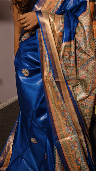 Kosakari “Neela” – Pure Kosa Silk Hand Painted Kalamkari Saree